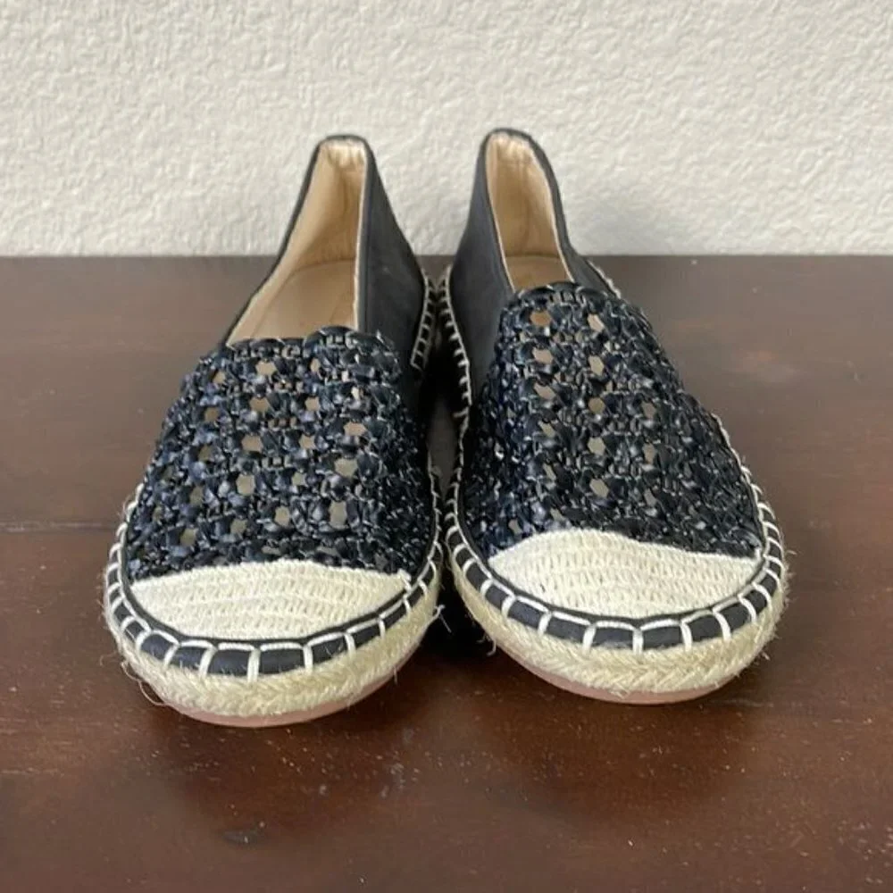 New Wanted Bristal Open Weave Cap Toe Espadrille Flats Loafer Shoes Black 6.5